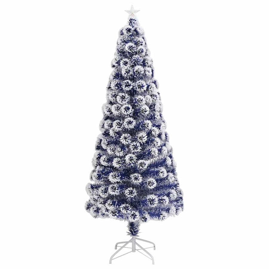 Kunstkerstboom Met Verlichting 180 Cm Glasvezel 180 x 80 cm Wit en blauw