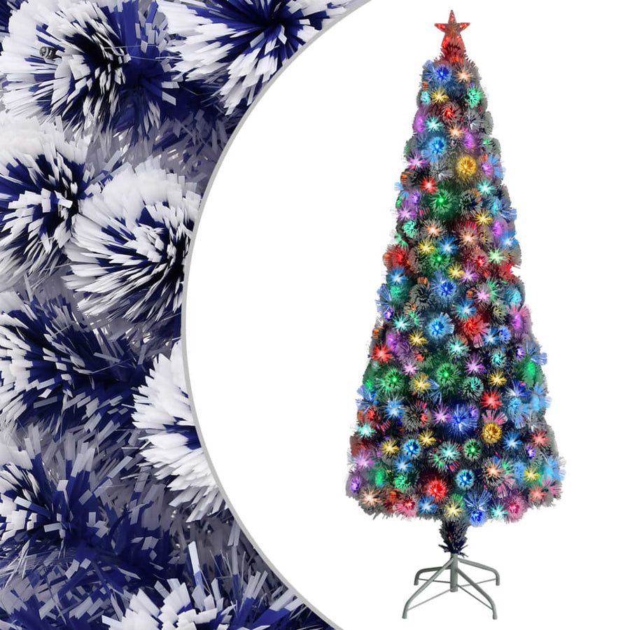 Kunstkerstboom Met Verlichting 210 Cm Glasvezel 210 x 90 cm Wit en blauw