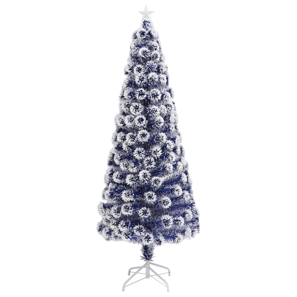 Kunstkerstboom Met Verlichting 210 Cm Glasvezel 210 x 90 cm Wit en blauw