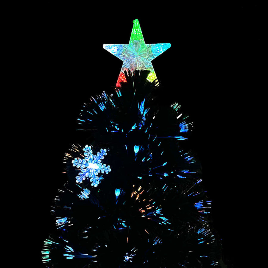 Kerstboom met LED-sneeuwvlokken 120 cm glasvezel zwart