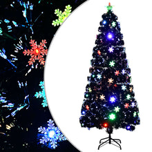 Kerstboom Met Led-Sneeuwvlokken 180 Cm Glasvezel Zwart 180 x 80 cm