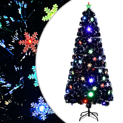 Kerstboom Met Led-Sneeuwvlokken 180 Cm Glasvezel Zwart 180 x 80 cm
