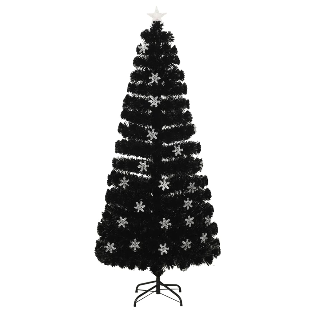 Kerstboom Met Led-Sneeuwvlokken 180 Cm Glasvezel Zwart 180 x 80 cm