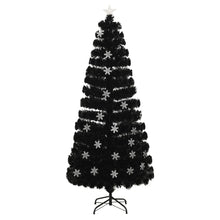 Kerstboom Met Led-Sneeuwvlokken 180 Cm Glasvezel Zwart 180 x 80 cm