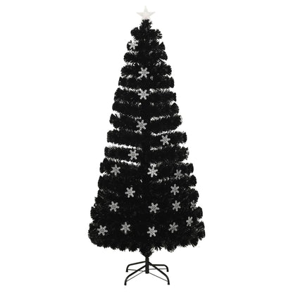 Kerstboom Met Led-Sneeuwvlokken 180 Cm Glasvezel Zwart 180 x 80 cm
