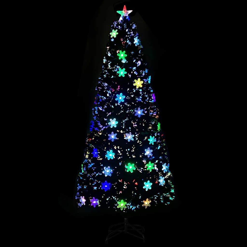 Kerstboom Met Led-Sneeuwvlokken 180 Cm Glasvezel Zwart 180 x 80 cm