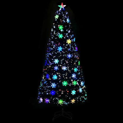 Kerstboom Met Led-Sneeuwvlokken 180 Cm Glasvezel Zwart 180 x 80 cm