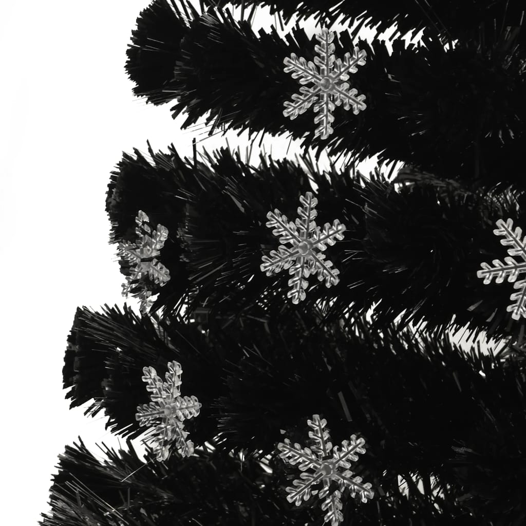 Kerstboom Met Led-Sneeuwvlokken 180 Cm Glasvezel Zwart 180 x 80 cm