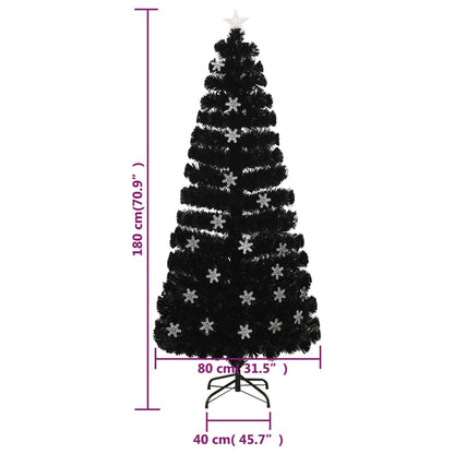 Kerstboom Met Led-Sneeuwvlokken 180 Cm Glasvezel Zwart 180 x 80 cm