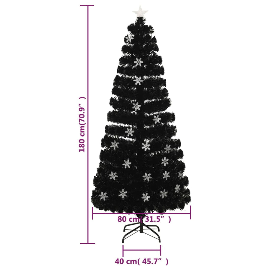 Kerstboom Met Led-Sneeuwvlokken 180 Cm Glasvezel Zwart 180 x 80 cm