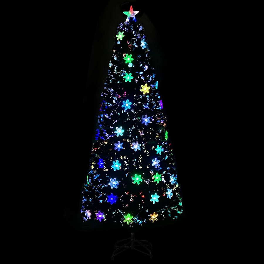 Kerstboom met LED-sneeuwvlokken 210 cm glasvezel zwart
