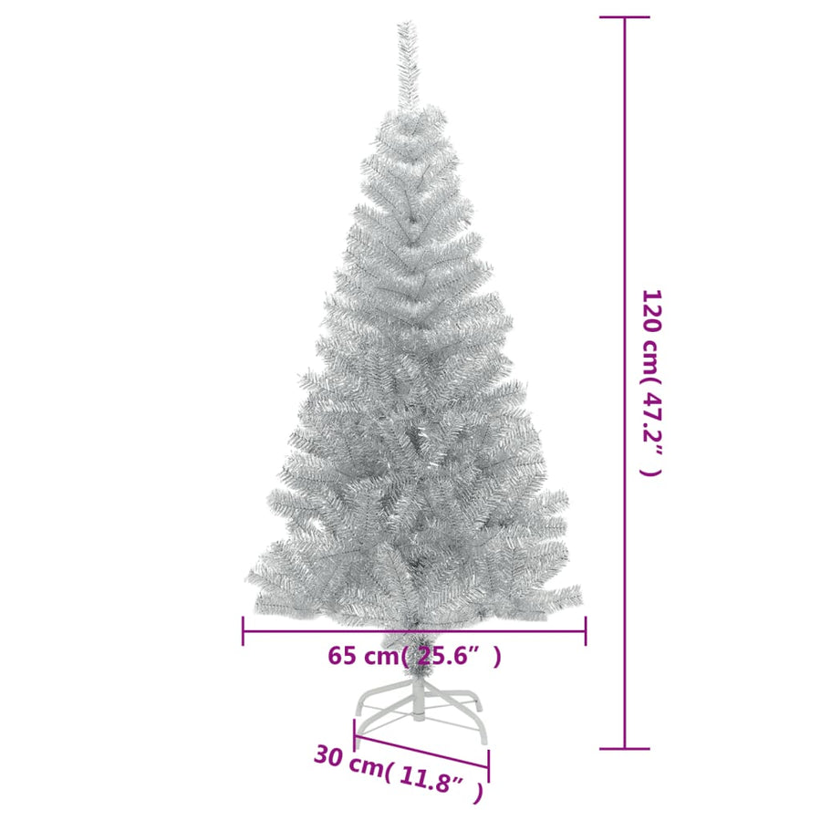 Kunstkerstboom Met Standaard 120 Cm Pet Zilverkleurig Zwart