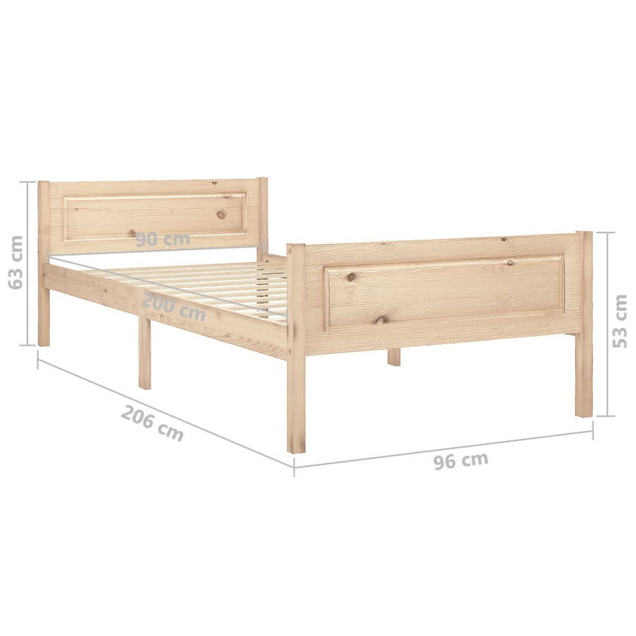 Bedframe Massief Grenenhout 90 x 200 cm Bruin