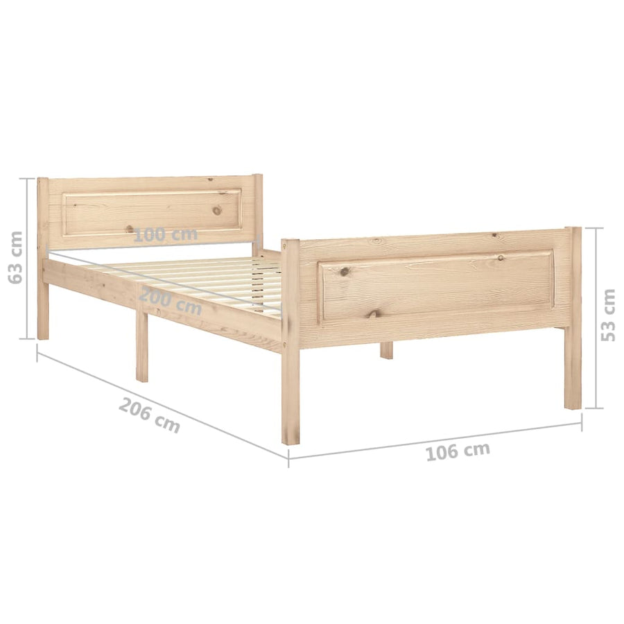 Bedframe Massief Grenenhout 100 x 200 cm Bruin