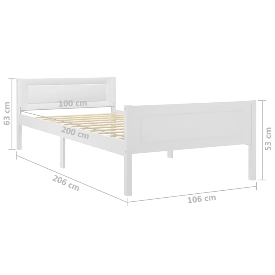 Bedframe Massief Grenenhout 100 x 200 cm Wit