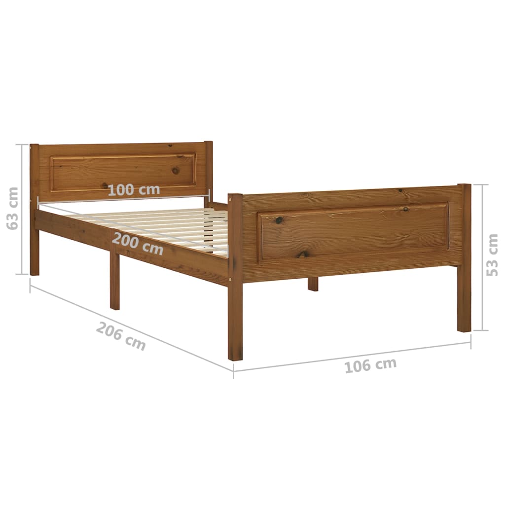Bedframe Massief Grenenhout 100 x 200 cm Honingbruin