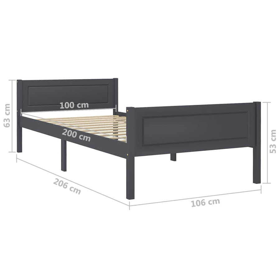 Bedframe Massief Grenenhout 100 x 200 cm Grijs