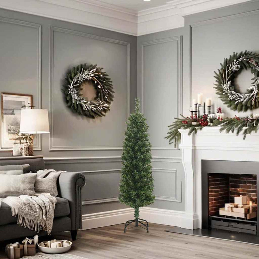 Kunstkerstboom met standaard smal 120 cm PVC groen