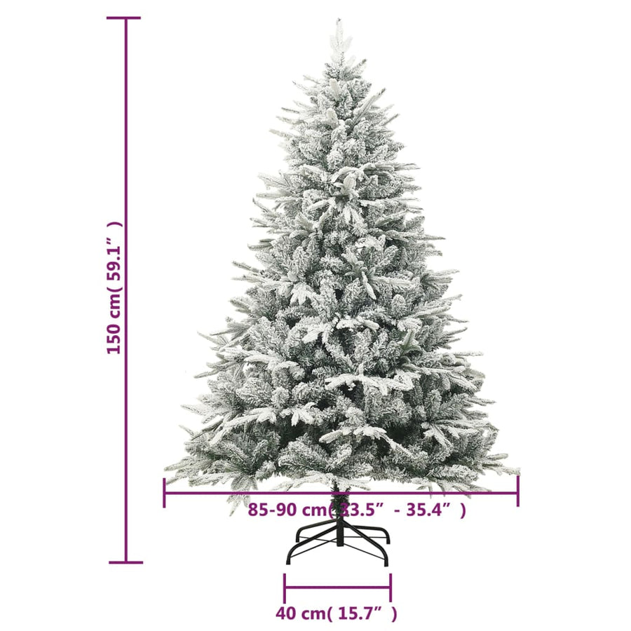 Kunstkerstboom 50 Cm Pvc En Pe Groen 150 x 90 cm Met sneeuwvlokken