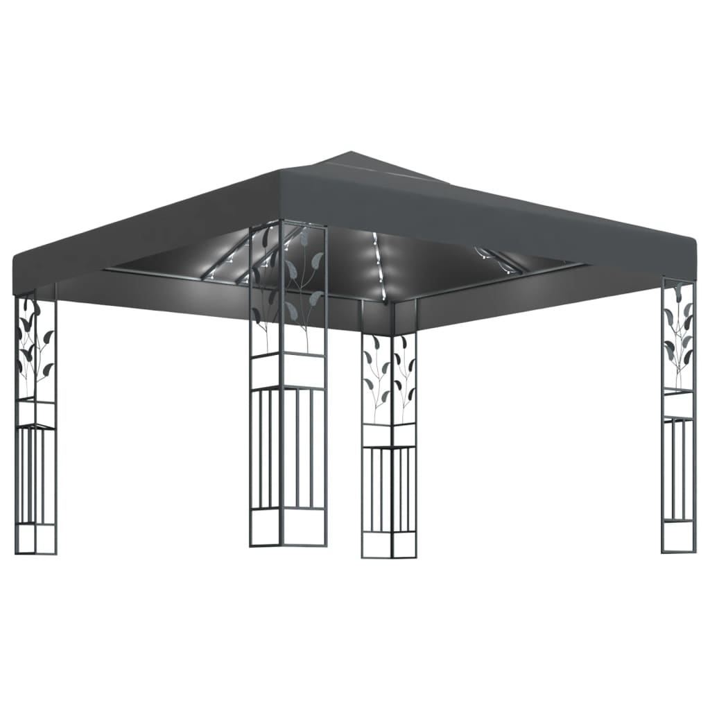 Prieel Met Led-Lichtslinger 3X3 M Kleurig Antraciet
