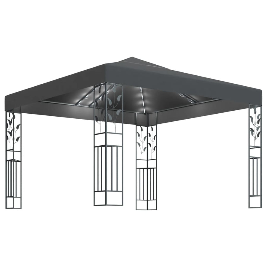 Prieel Met Led-Lichtslinger 3X3 M Kleurig Antraciet