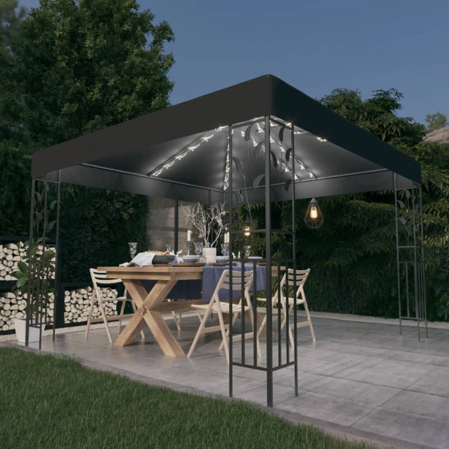 Prieel Met Led-Lichtslinger 3X3 M Kleurig Antraciet