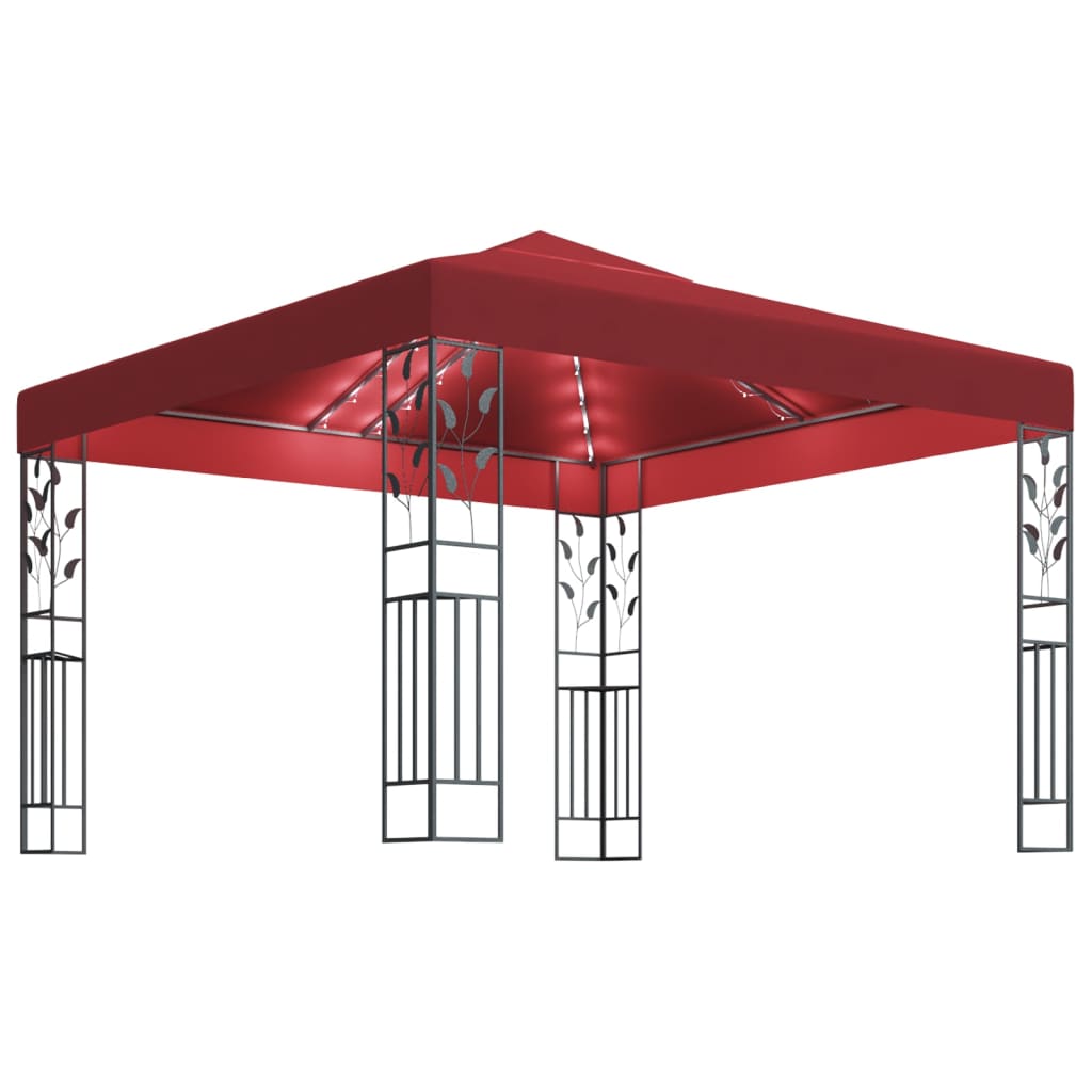 Prieel Met Led-Lichtslinger 3X3 M Wijnrood
