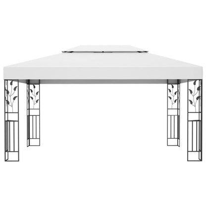 Prieel Met Dubbel Dak En Led-Lichtslinger 3X4 M Wit