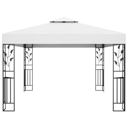 Prieel Met Dubbel Dak En Led-Lichtslinger 3X4 M Wit