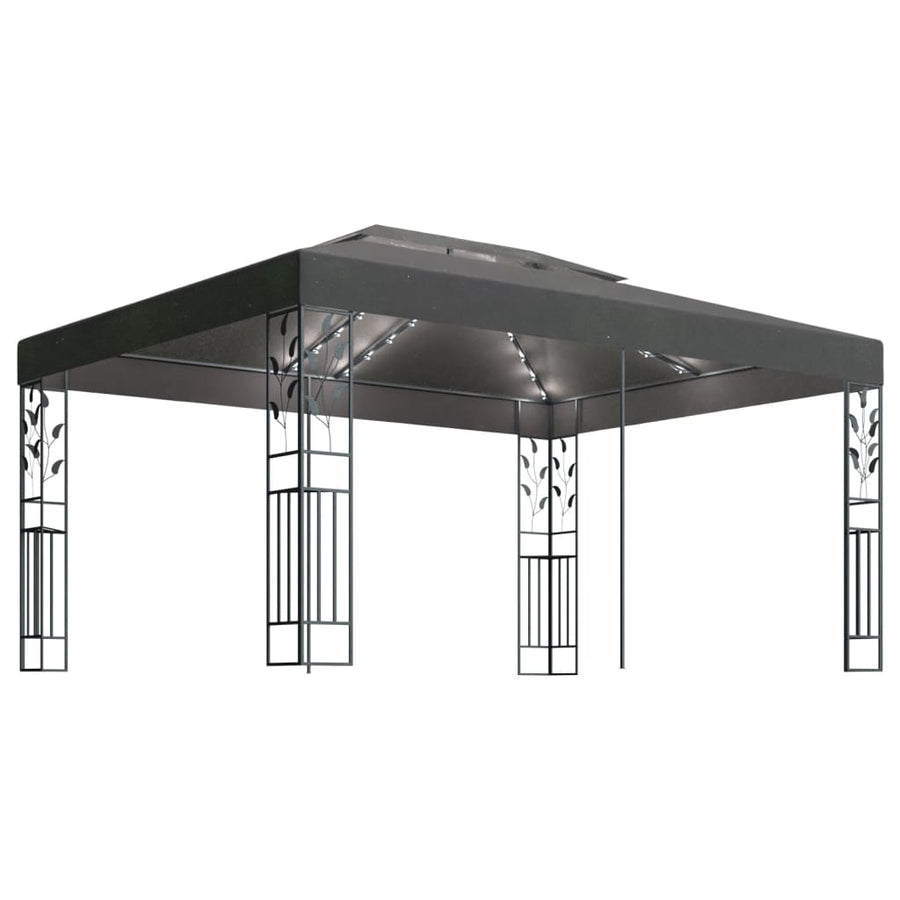 Prieel Met Dubbel Dak En Led-Lichtslinger 3X4 M Kleur Antraciet