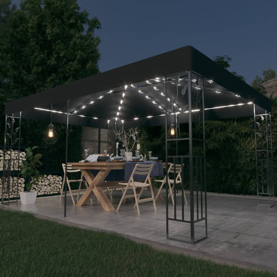 Prieel Met Dubbel Dak En Led-Lichtslinger 3X4 M Kleur Antraciet
