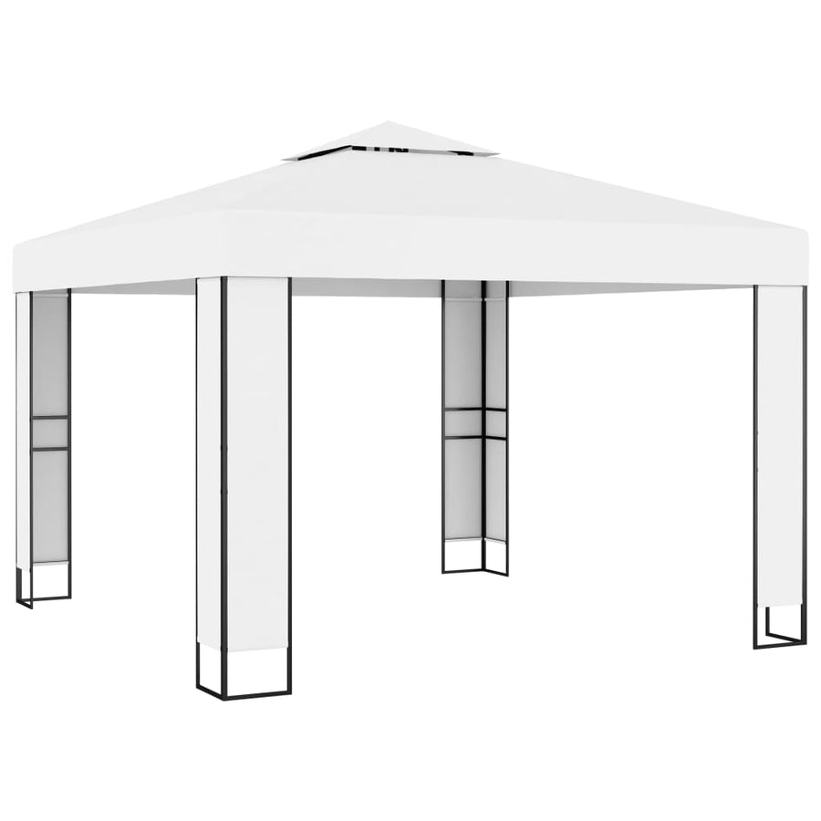 Prieel Met Dubbel Dak En Led-Lichtslinger 3X3 M Wit