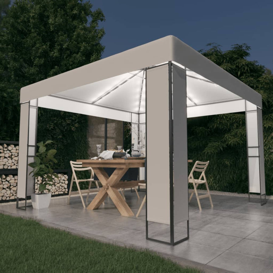 Prieel Met Dubbel Dak En Led-Lichtslinger 3X3 M Wit
