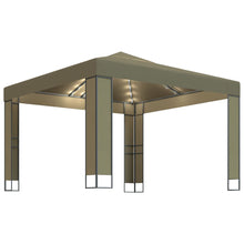 Prieel Met Dubbel Dak En Led-Lichtslinger 3X3X2,7 M Taupe