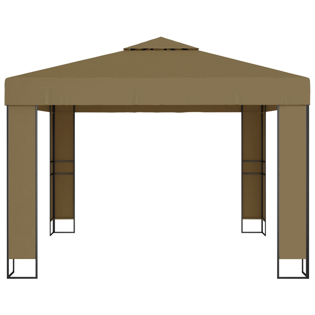 Prieel Met Dubbel Dak En Led-Lichtslinger 3X3X2,7 M Taupe