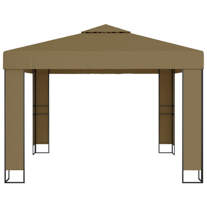 Prieel Met Dubbel Dak En Led-Lichtslinger 3X3X2,7 M Taupe