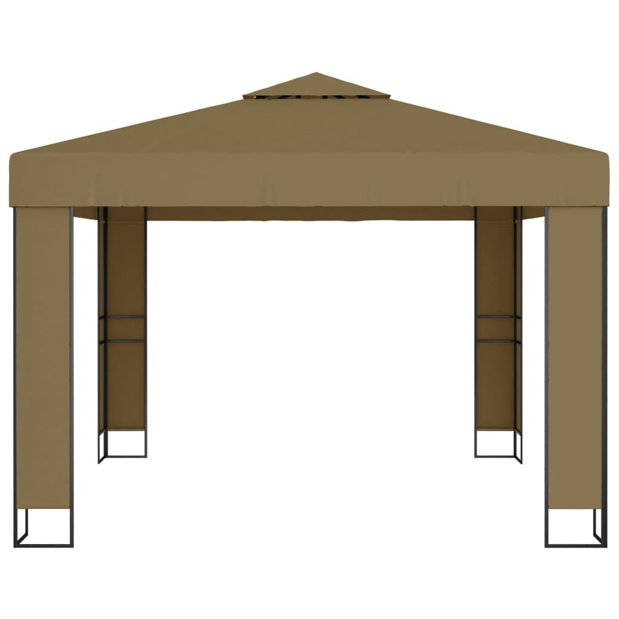 Prieel Met Dubbel Dak En Led-Lichtslinger 3X3X2,7 M Taupe