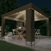 Prieel 3x3 m met dubbel dak en LED-lichtslinger taupe