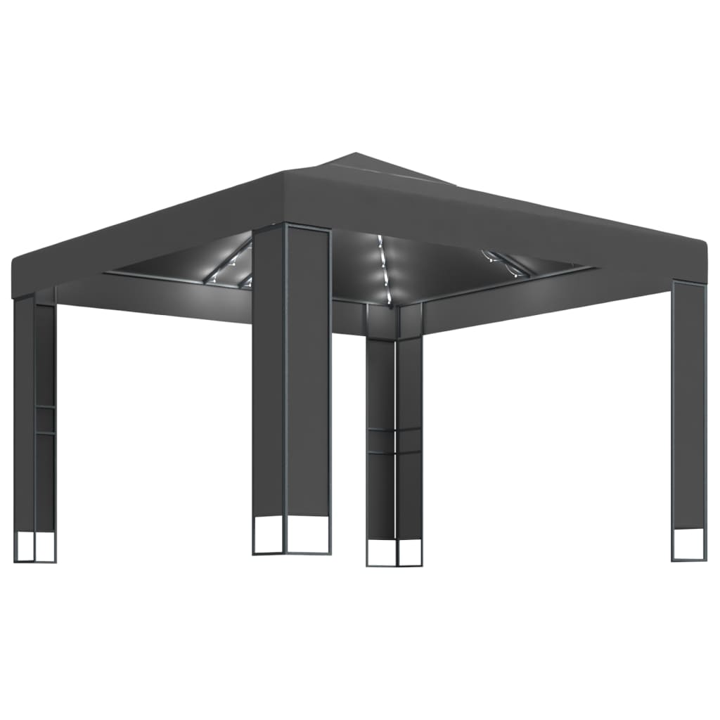 Prieel Met Dubbel Dak En Led-Lichtslinger 3X3 M Kleur Antraciet