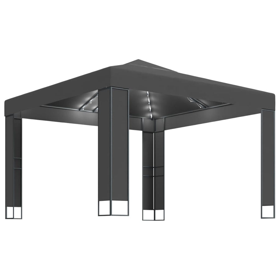 Prieel Met Dubbel Dak En Led-Lichtslinger 3X3 M Kleur Antraciet