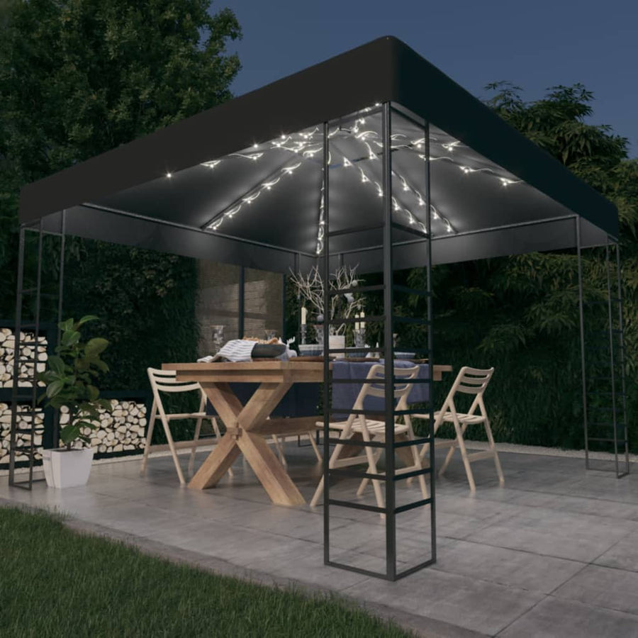 Tuinpaviljoen Met Led-Lichtslinger 3X3 M Kleurig Antraciet