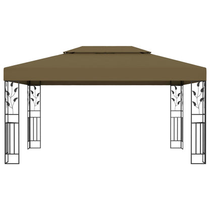 Prieel Met Dubbel Dak En Led-Lichtslinger 3X4 M Taupe