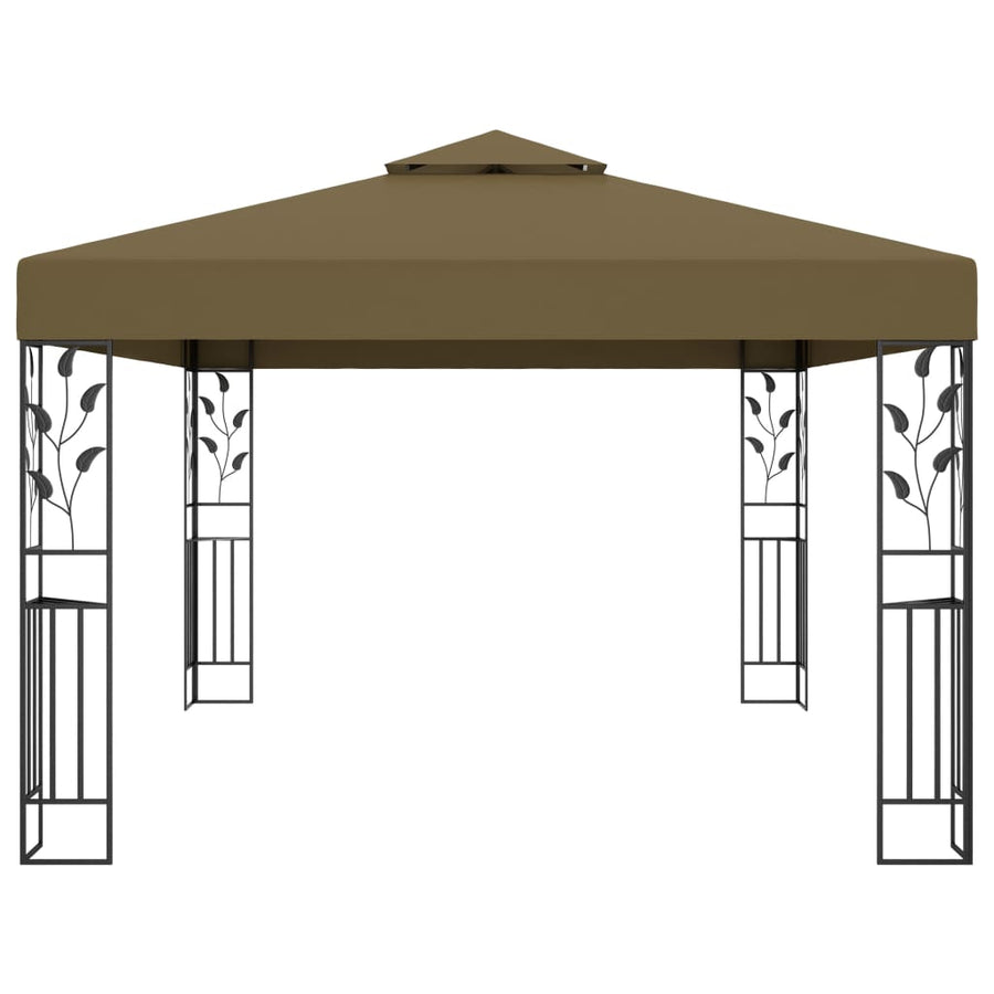 Prieel Met Dubbel Dak En Led-Lichtslinger 3X4 M Taupe