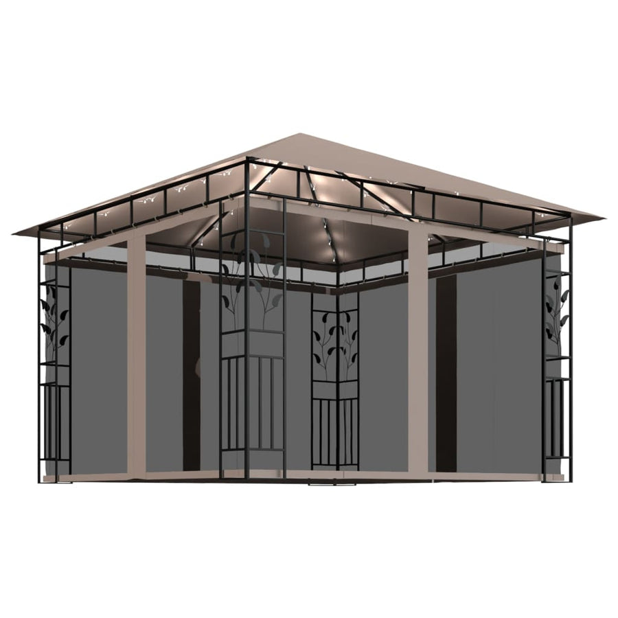 Prieel Met Klamboe En Led-Lichtslinger 3X3X2,73 M 3 x 3 x 2.73 m Taupe