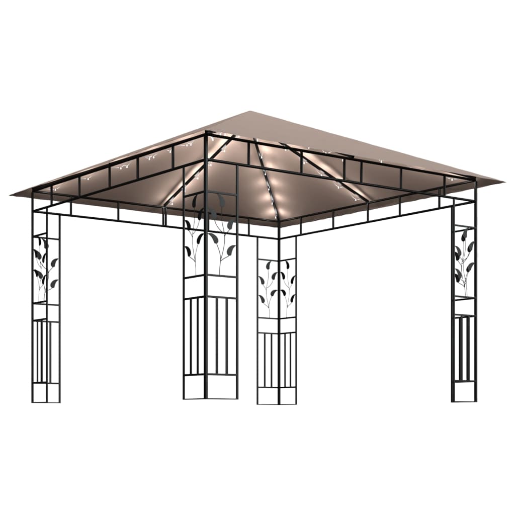 Prieel Met Klamboe En Led-Lichtslinger 3X3X2,73 M 3 x 3 x 2.73 m Taupe
