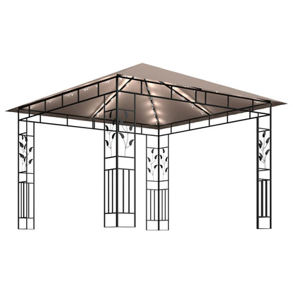 Prieel Met Klamboe En Led-Lichtslinger 3X3X2,73 M 3 x 3 x 2.73 m Taupe