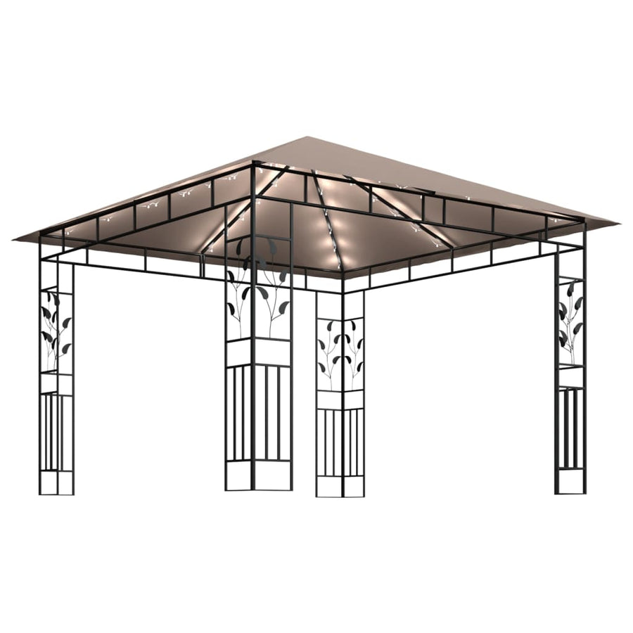 Prieel Met Klamboe En Led-Lichtslinger 3X3X2,73 M 3 x 3 x 2.73 m Taupe