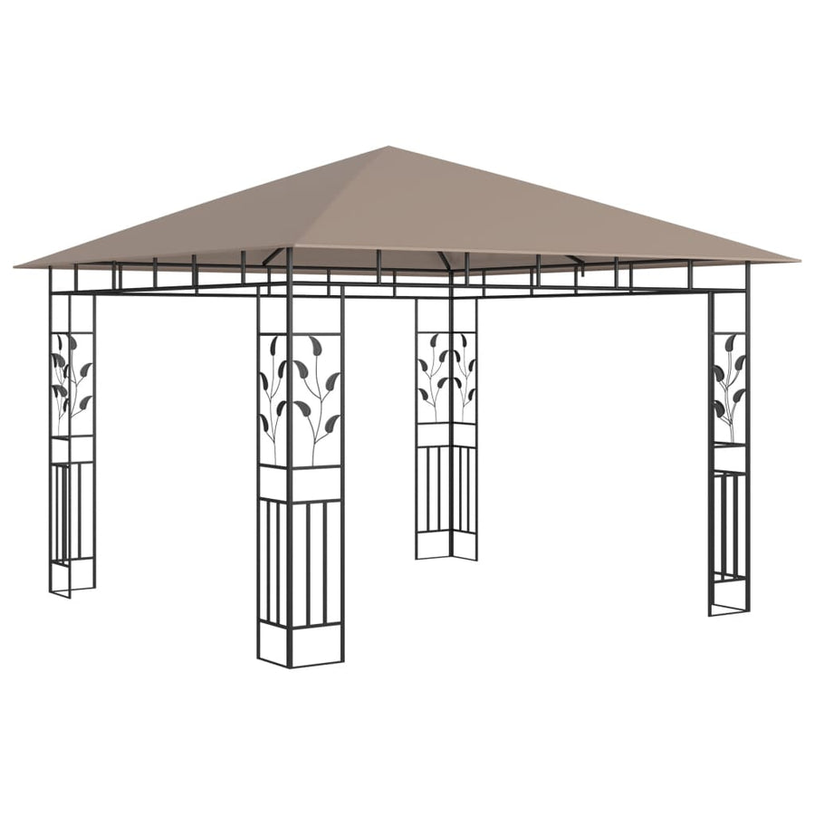 Prieel Met Klamboe En Led-Lichtslinger 3X3X2,73 M 3 x 3 x 2.73 m Taupe