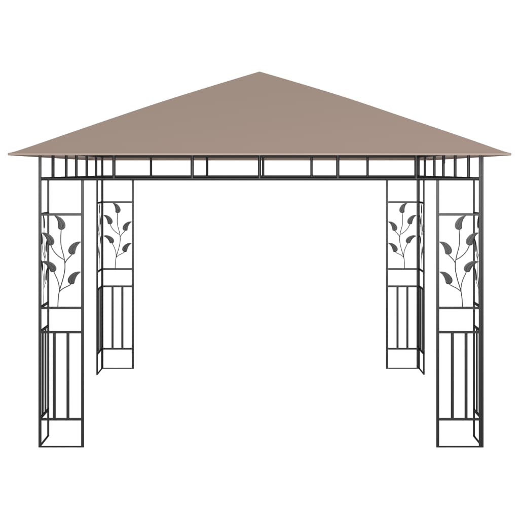Prieel Met Klamboe En Led-Lichtslinger 3X3X2,73 M 3 x 3 x 2.73 m Taupe
