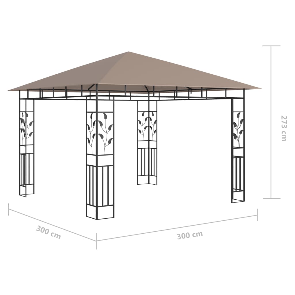 Prieel Met Klamboe En Led-Lichtslinger 3X3X2,73 M 3 x 3 x 2.73 m Taupe